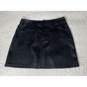 GREENFIELD Skirt Black Poliuretatno Button Front Size Small Womens Solid Mini